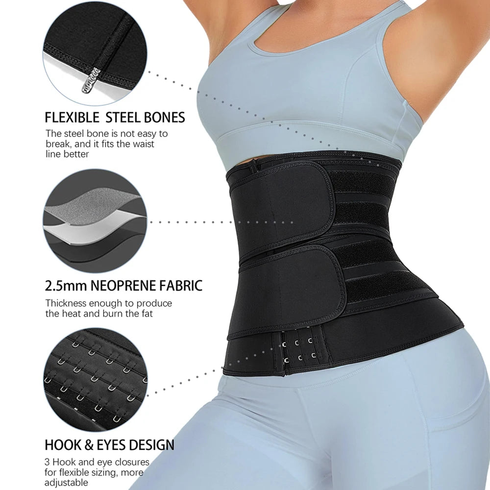 Women Waist Trainer Corset Trimmer Belt for Weight Loss Sweat Body Shaper Belly Cincher Sports Girdle Fat Burner Band