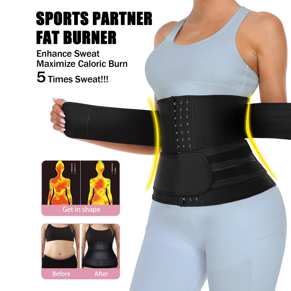 Women Waist Trainer Corset Trimmer Belt for Weight Loss Sweat Body Shaper Belly Cincher Sports Girdle Fat Burner Band